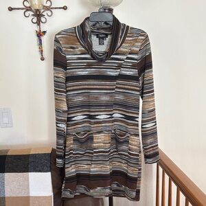 Papillon Blanc Multicolor Striped Cowl Neck Sweater dress